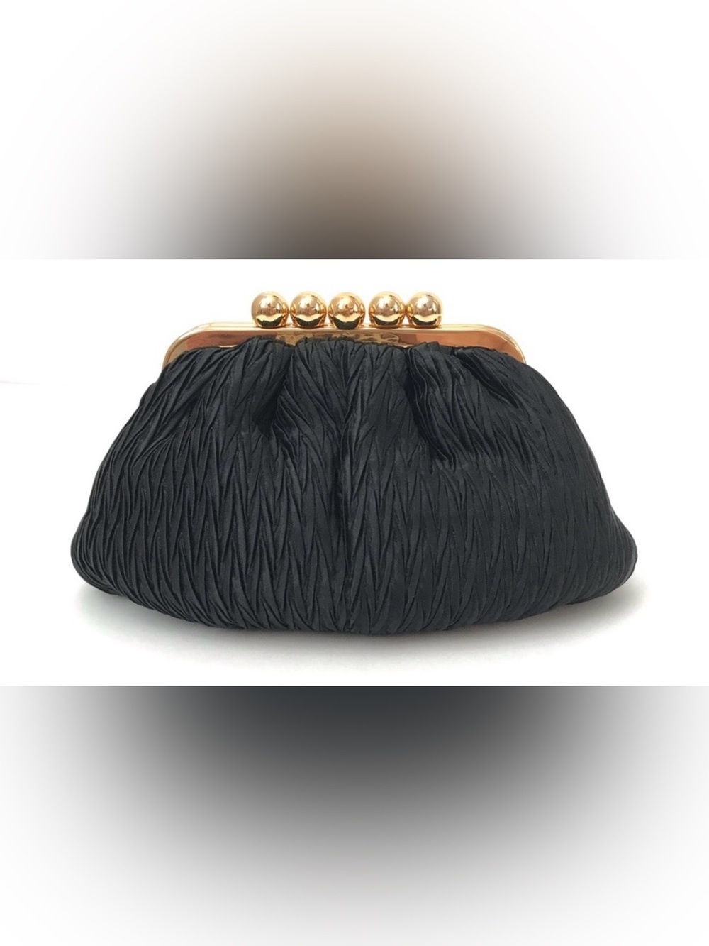 Vintage Designer Carla Marchi Little Black Pleated Evening Clam Purse Clutch